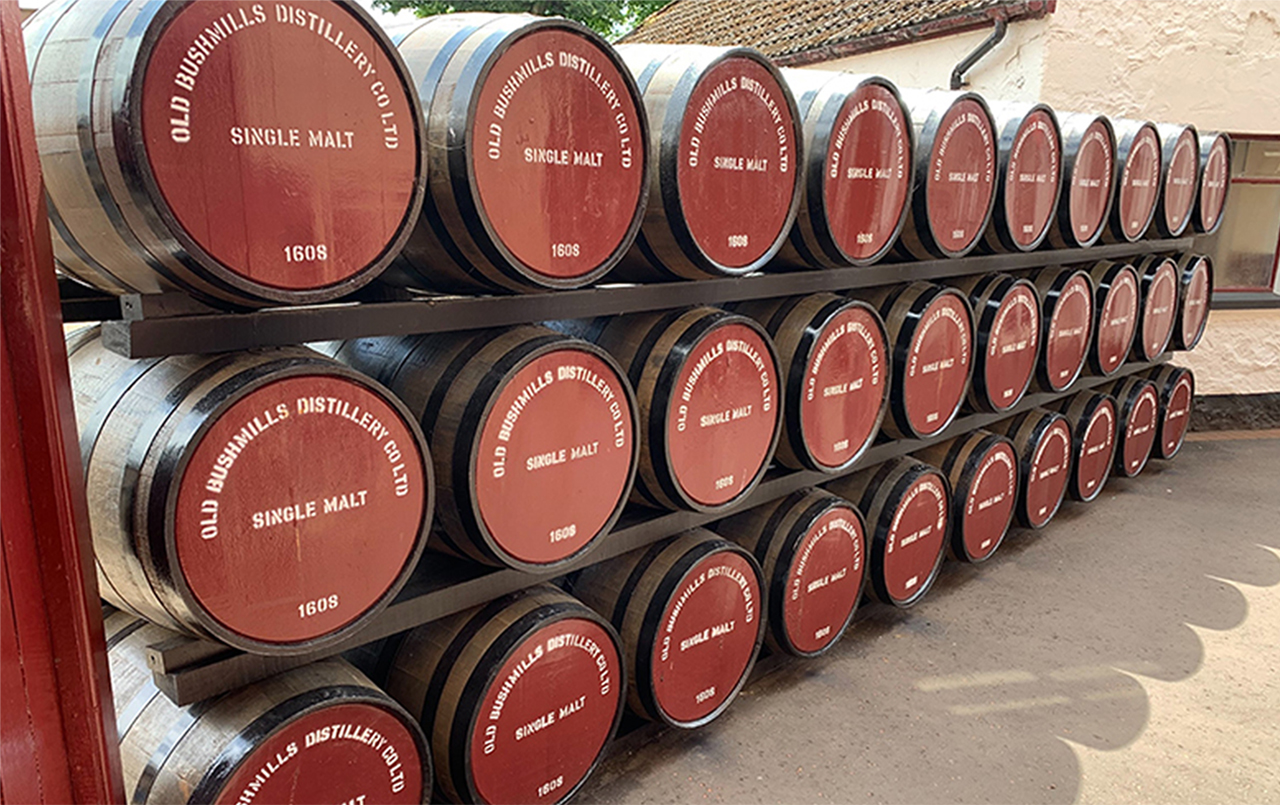 Whiskey barrels from Bushmills Distillery